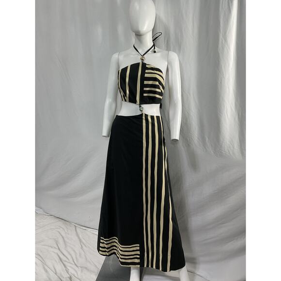 Sir. Linocut 'Beaded' Black Halter Maxi Dress Size S - Picture 2 of 5